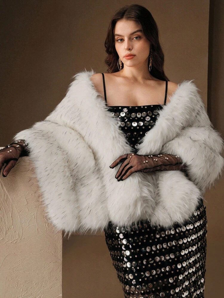 Plus Size Women's Faux Fur Shawl, Fashion For Party