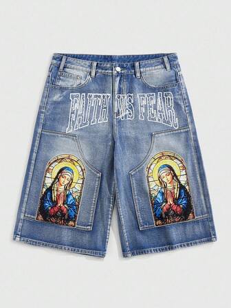 Street Life Jeans décontractés pour hommes avec boucles de ceinture, imprimé motif créatif, pour l'été