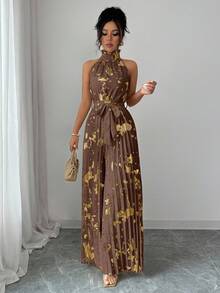 Lyxana Halloween Outfit Sleeveless Ruffle Collar Elegant Romantic Precision Women's Wide Leg Jumpsuit - Multicolor - View 6