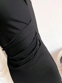 Teen GirlSimple Plain Sleeveless Bodycon Dress For Everyday Wear - Black and White - View 4