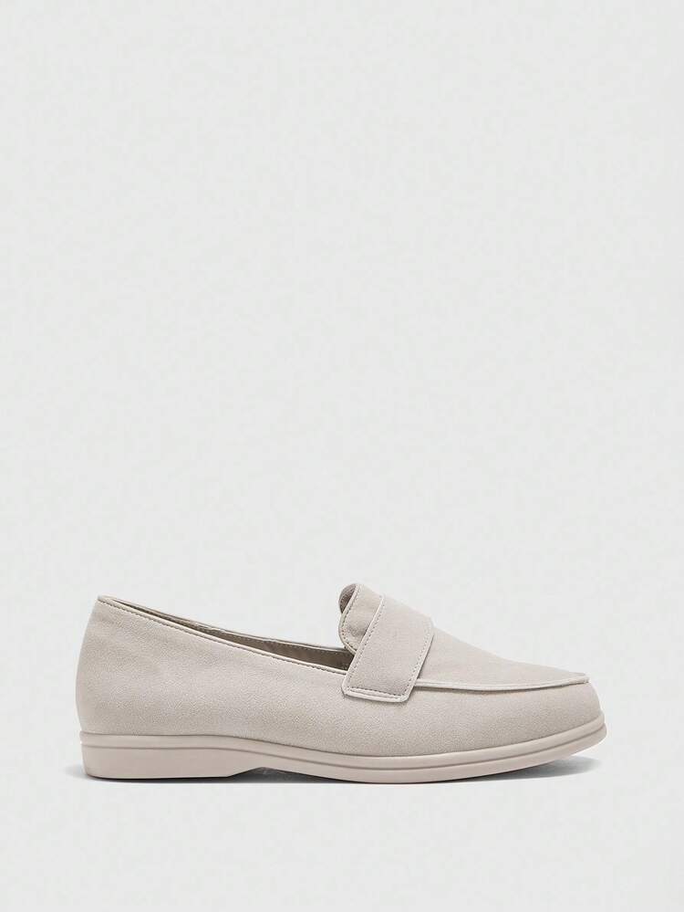 CUCCOO BIZCHIC Women's Comfortable Round Toe Flat Shoes, Fashionable Minimalist Faux Suede Light Gray Flats For Daily Commute, Spring/Summer