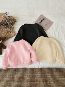 SHEIN Happikins 3件套女婴休闲简约爱心字母图案宽松加厚保暖长袖卫衣套装，适合秋冬季节穿着。 - 彩色 - 查看 2