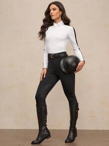 Activina Minimalist Fashionable Contrast Striped Half-Zip Stand Collar Fitted Equestrian Jacket