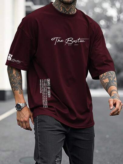 Manfinity Homme Plus Size Men Slogan Print Loose T-Shirt