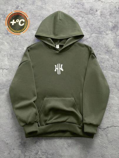 SHEIN 青少年男童宽松撞色字母图案卫衣，休闲学院风，舒适百搭，面料柔软，适合日常穿着、上学、郊游、户外活动、圣诞节、秋冬季青少年卫衣，圣诞服装，冬季服装，万圣节男童卫衣，男童绿色卫衣
