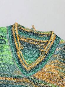 Manfinity CasualKnits 男士条纹多色针织毛衣背心，秋冬 - 綠色 - 查看 3