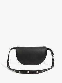 SHEIN SXY Bolso de pecho, bolso de cintura, bolso de hombro para mujer, en color dorado, plateado, negro mate, con remaches, cool, de moda, de calle, sencillo, personalizado, versátil, para citas, uso diario, compras, té de la tarde