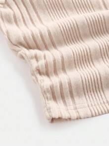 SHEIN 青少年女孩休闲圆领褶皱腰上衣和喇叭裤，舒适家居服 - 杏色 - 查看 4