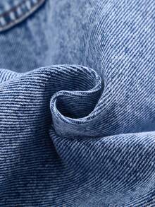 Young Girls Denim Jackets & Coats, Autumn/Winter New Thickened Denim Patchwork Knitted Sleeve Design + Casual Loose Fit Washed Denim Blue Jacket + Fashionable Street Style, Suitable For Spring, Autumn And Winter, Outdoor, Party, Holiday New Arrivals Fall - Medium Wash - View 4