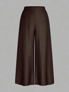 Rometta Pantalones rectos y anchos de pierna ancha de talla grande - Óxido marrón - Ver 5
