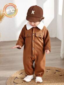 Bubblio 男婴保暖连体衣，加厚保暖高领长袖连体衣套装，舒适百搭休闲可爱简约基础款，适合室内、室外、日常穿着、运动、玩耍、派对、万圣节等场合，秋冬季节皆可穿着。 - 棕色 - 查看 6