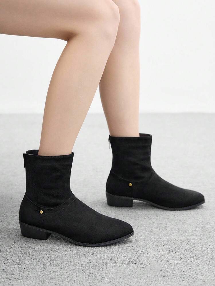 CUCCOO BIZCHIC Nuevas botas de tobillo negras para mujer, botas holgadas vintage, botas plisadas, botas con tacón grueso y punta puntiaguda, botas de tobillo