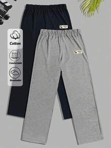 RueChic Men Cottonline 2pcs Pack Patched Regular Loungewear Pants - Multicolor - View 1