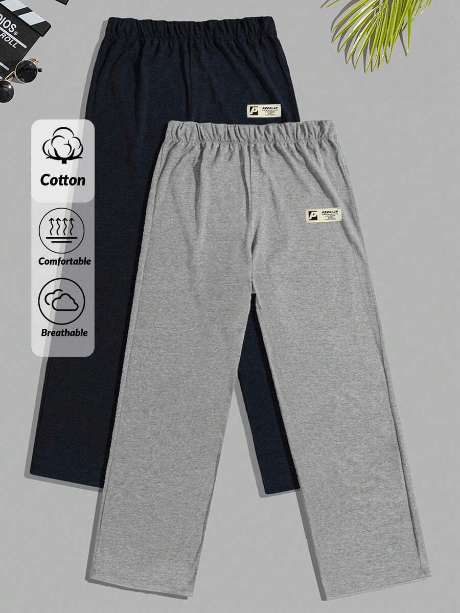 RueChic Men Cottonline 2pcs Pack Patched Regular Loungewear Pants - Multicolor - View 1