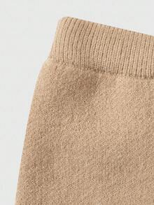 SHEIN Explorewe 2pcs/Set Teen Girl Colorblock Sweater Set,Khaki Turtleneck Long Sleeve Top And Loose Straight Pants For Autumn,Back-To-School,Graduation,Beige Outfit - Khaki - View 5