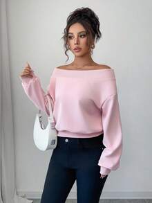 Elenzga Elegant & Romantic Off-Shoulder Sweatshirt, Suitable For Vacation And Commute