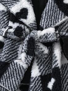 SHEIN Elladie kids 年轻女孩心格子蓬松翻领无袖夹克，圆领长袖 T 恤和裤子休闲装，秋冬秋季服装 - 黑色 - 查看 8