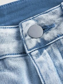 SHEIN MOD Chân váy denim giặt thường ngày có nơ trang trí cho nữ - Màu xanh lam - Xem 3