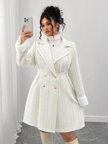 Elenzga Plus Size Women's Retro Elegant White Autumn Formal Double-Breasted Overcoat,Versatile Minimalist Commuter Style Fall Winter Cloth For Daily Wear - Multicolor - View 4