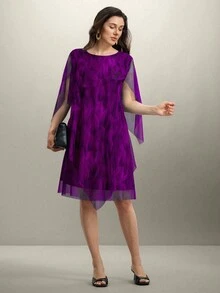 Flouryn Váy dài họa tiết hoa lưới xanh lam thanh lịch cỡ lớn dành cho nữ - Màu tím - Xem 4