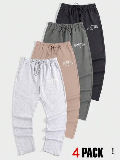 EURMUSE Pacote com 4 peças de calças de moletom com letras impressas para homens