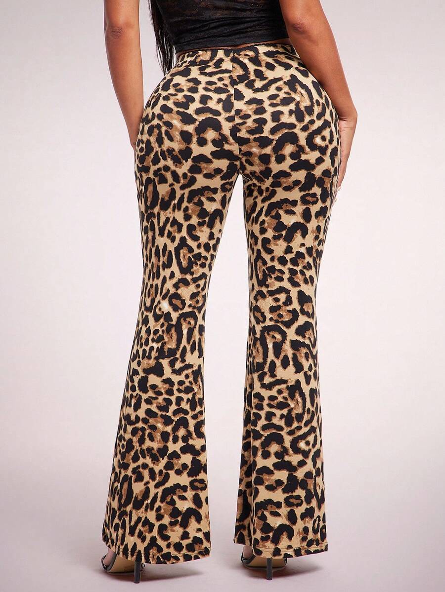 Radiana 女士性感休闲豹纹修身喇叭裤，时尚百搭，适合秋冬 - 彩色 - 查看 1