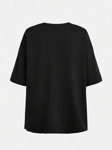 SHEIN Girlism 2pcs Tween Girls Casual Minimalist Letter Print Loose Short Sleeve T-Shirt And Flare Pants Set - Black - View 7