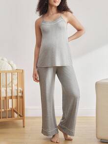 BloomMama 孕妇无袖睡裤套装 - 淺灰色 - 查看 3