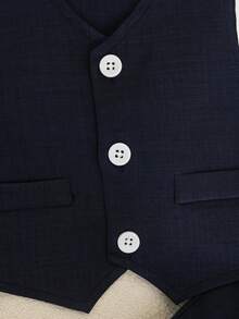 SHEIN 2 件绅士西装，包括梭织背心和裤子，不含衬衫和配饰，适合生日派对、婚礼、舞台表演、男婴服装、婴儿的第一个母亲节服装//家庭装/妈妈和我服装 - 藏蓝色 - 查看 4