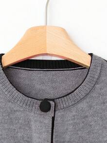 Franclia Women Blogger-Style Colorblock Loose Fit Crew Neck Sweater Jacket,Gray,Fall Winter,Casual,Office,Back-To-School Button Up Thin Cardigan European Cloth - Light Grey - View 3