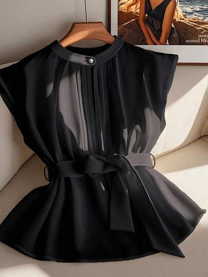 GlowEve CURVE Plus-Size Elegant Summer Vacation Black Blouse