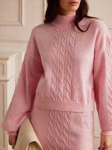 GENKIRA New Soft Pink Fashionable Versatile Rejuvenating Knitted Sweater And Skirt Set Fall Winter Cloth For Women - Pink - View 3