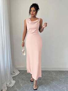 Elenzga 女士优雅浪漫长裙，粉色，飘逸廓形，适合春夏季日常外出、约会、休闲场合 - 粉色 - 查看 4