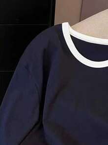 Resyla 蝴蝶结刺绣圆领落肩长袖宽松女士T恤