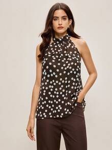 BizChic 2026春夏新款复古波点露背系带女式背心，优雅都市通勤日常百搭浪漫90年代复古风，适合圣诞节、新年、情人节、派对、海滩、毕业典礼、时尚、节日、假日、婚礼宾客、早午餐、机场等多种场合。 - 黑色 - 查看 4