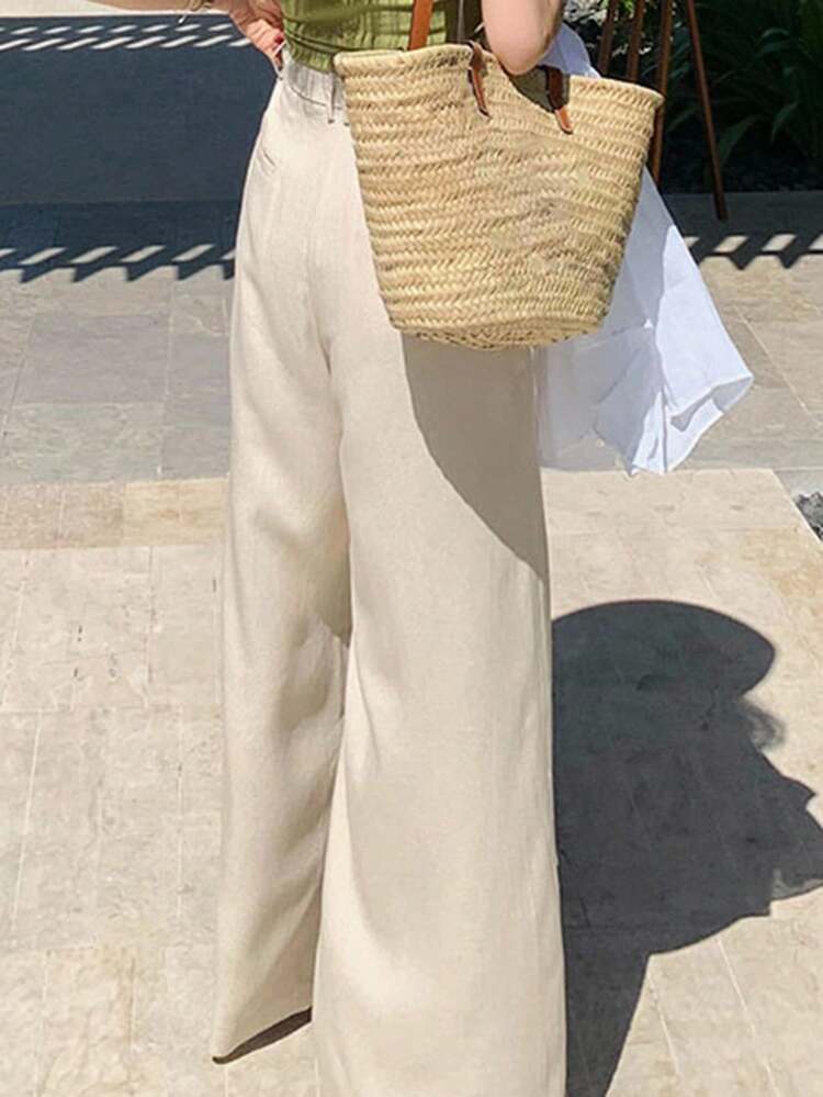 High Waist Loose Straight Leg Pants For Women, Slimming Design Fall