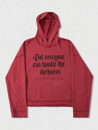 Street Life Sudadera con capucha estampada con dobladillo deshilachado para hombre, corte holgado y acortado, otoño