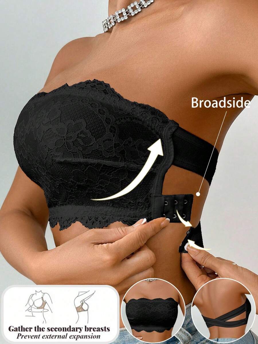 SHEIN 1 szt. damski koronkowy biustonosz bandeau bez fiszbin