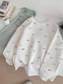 SHEIN Teen Girl Butterfly Print Long Sleeve Crew Neck Sweatshirt - White - View 1