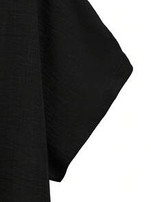 Linhara Plus Size Casual Solid Color Batwing Sleeve Shirt And Pants 2 Pieces Set - Black - View 5