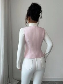 Elenzga Women's Autumn/Winter Waist Cinched Elegant Front Button Detailed Top - Pink - View 2