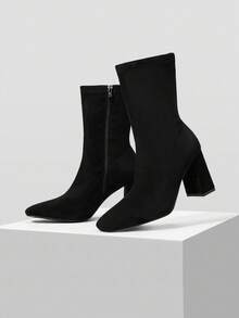 MOTF 女士时尚黑色粗跟中筒靴 - 黑色 - 查看 6