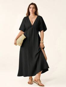 Freevana فستان كاجوال بقصة جانبية مفتوحة للمقاسات الكبيرة