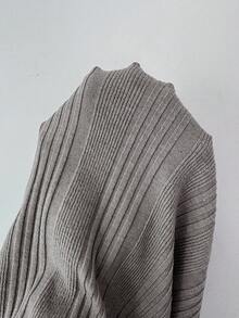 Modelyn 女式纯色长袖纽扣半开襟修身优雅针织连衣裙，秋季 - 灰色 - 查看 8