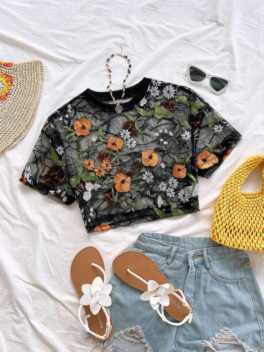 Soleia 夏季假期女装花卉刺绣时尚女式上衣 - 彩色 - 查看 1