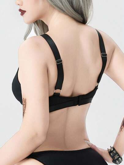 Grunge Punk Brassière jacquard à bretelles punk sombre avec pentagramme et triangle