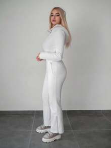 Sweetina 女式白色连帽加厚连体衣，带人造毛领，适合冬季滑雪 - 白色 - 查看 4