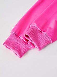 SHEIN Explorewe Streecool Tween Girls V-Neck Sweatshirt With Numeric Print, Fashionable For Sports, Campus Style, Versatile Casual Everyday Wear, Autumn Fall Winter - Pink - View 4