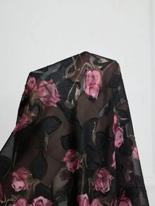 Modelyn 女式立领灯笼袖雪纺提花蕾丝拼接优雅百搭大码衬衫 - 彩色 - 查看 8