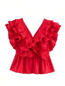 Aveloria Rosie 优雅多层荷叶边褶皱V领性感上衣